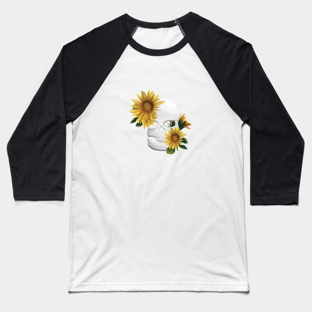 Sunflower Skull Baseball T-Shirt by digitaldoodlers